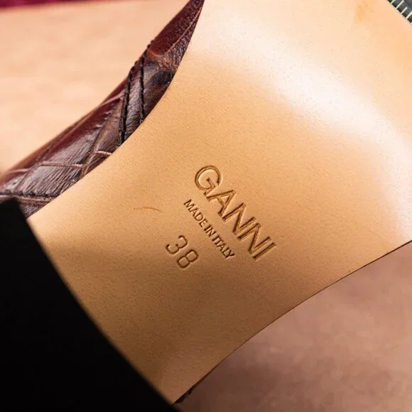 Ganni Women Croc Print Brown Leather Western Tall Fashion Boots sz 7.5US EUR38 - Picture 7 of 10